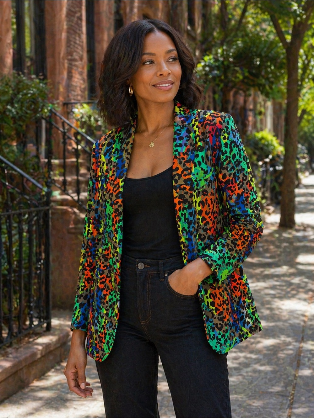 Colorful Leopard Print Blazer Jacket - Multicolor